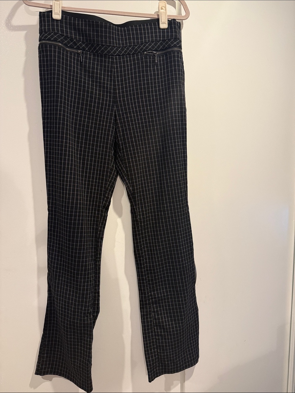 Black Windowpane Straight-Leg Pants